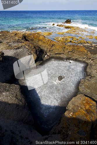 Image of in   isle foam rock spain landscape  stone sky cloud beach    