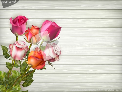 Image of Roses on wooden background. EPS 10