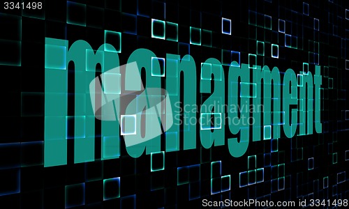 Image of Pixelated blue text Management on Digital wall background