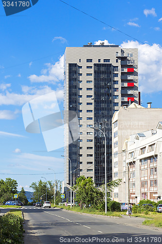 Image of Vertical shot of modern city building