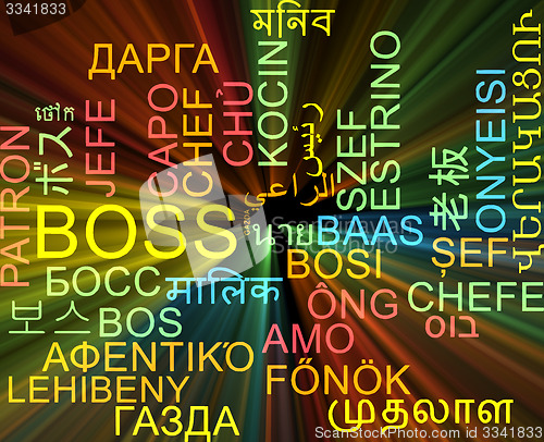 Image of Boss multilanguage wordcloud background concept glowing