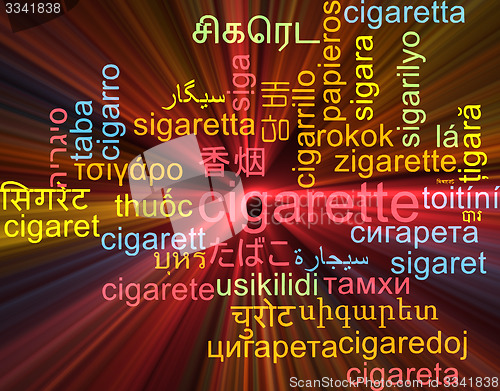 Image of Cigarette multilanguage wordcloud background concept glowing