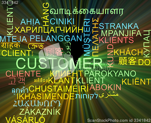 Image of Customer multilanguage wordcloud background concept glowing