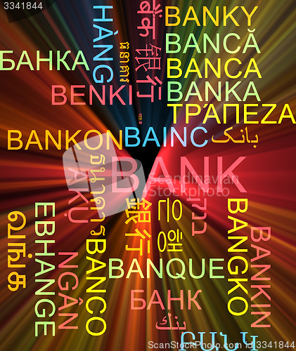 Image of Bank multilanguage wordcloud background concept glowing