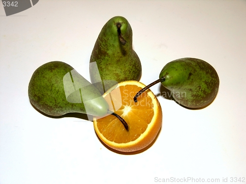 Image of Pears eating orange