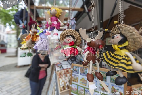 Image of BRATISLAVA, SLOVAKIA - MAY 07 2013: Gift and souvenirs shop in Old town 