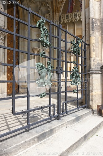 Image of Statues on the railing of Saint Vitus cathedral at Prague, Czech Republic