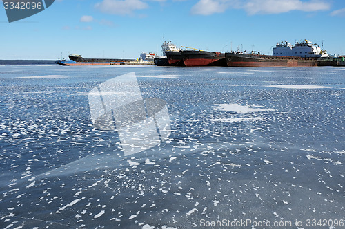 Image of ships at the port in winter 