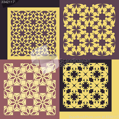 Image of Set of four seamless patterns. Vintage geometric ornaments. 