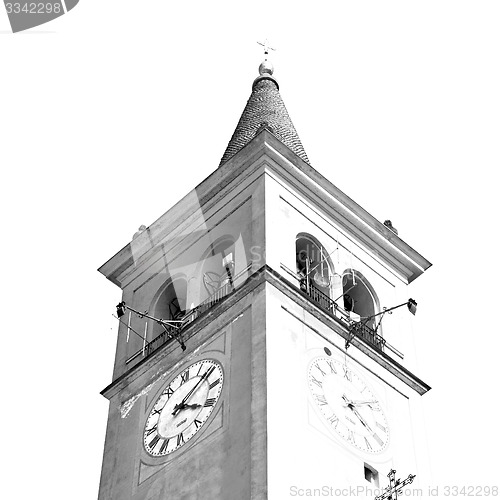 Image of ancien clock tower in italy europe old  stone and bell