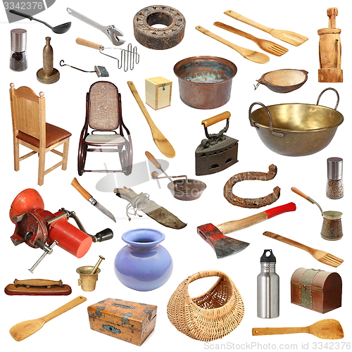 Image of collage with vintage objects on white