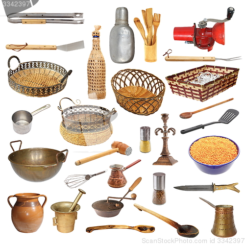 Image of collection of different kitchen utensils and objects