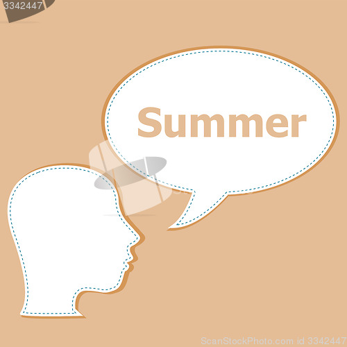 Image of people think about summer, man and speech bubbles 