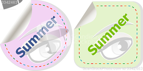 Image of Word summer concept on button. Banner, web button or message for online web site, presentation or application