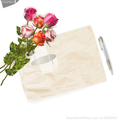 Image of Roses bouquet and blank greeting card. EPS 10