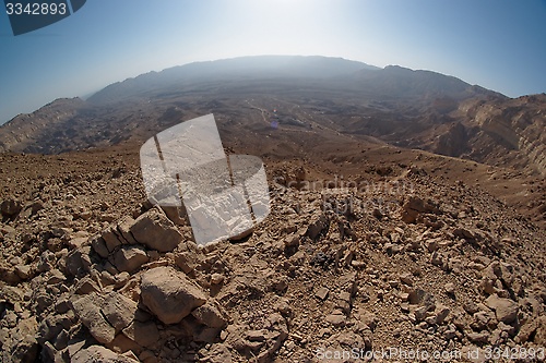 Image of Fisheye view of the desert canyon in the Small Crater (Makhtesh Katan) in Negev desert, Israel