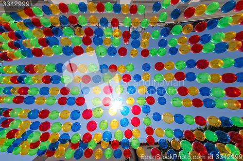 Image of City Streets Decorated with Multicolored Balls