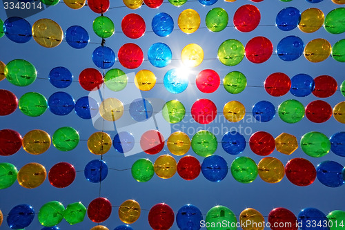 Image of City Streets Decorated with Multicolored Balls