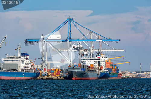 Image of Cargo Sea Port with Cranes