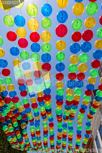 Image of City Streets Decorated with Multicolored Balls