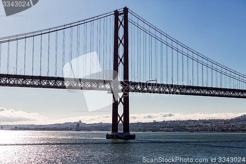 Image of 25 de Abril Cable-stayed Bridge over Tagus River