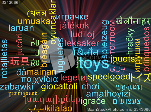 Image of Toys multilanguage wordcloud background concept glowing