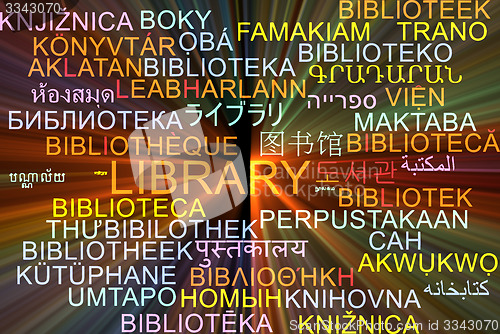 Image of Library multilanguage wordcloud background concept glowing