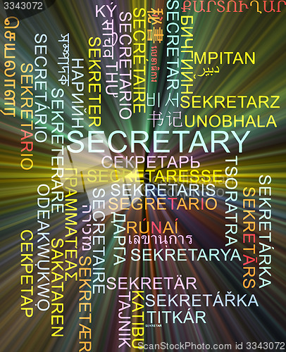 Image of Secretary multilanguage wordcloud background concept glowing
