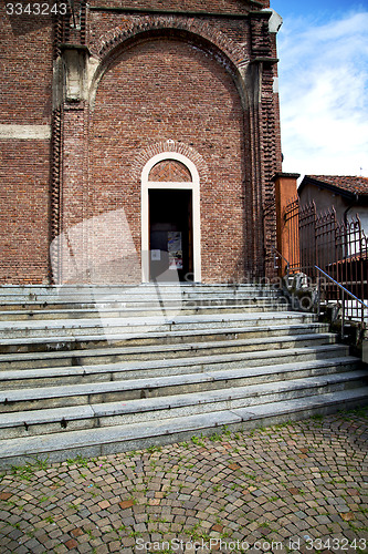 Image of  lombardy    in  the cardano al campo   old   church  closed bri