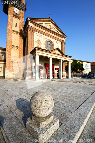 Image of parabiago   the   church  closed brick tower sidewalk italy  lom