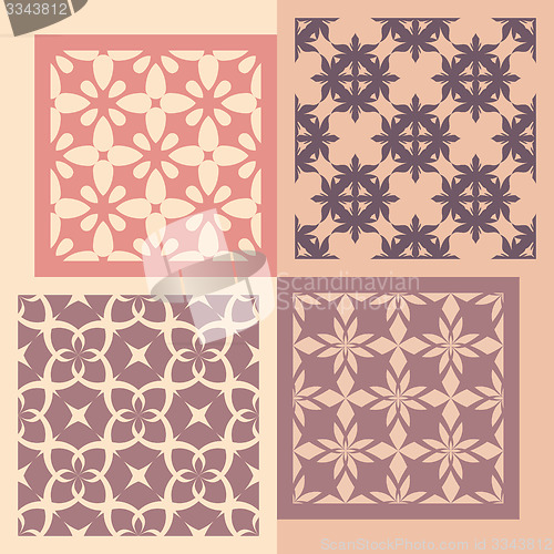 Image of Set of four seamless patterns. Vintage geometric ornaments. 