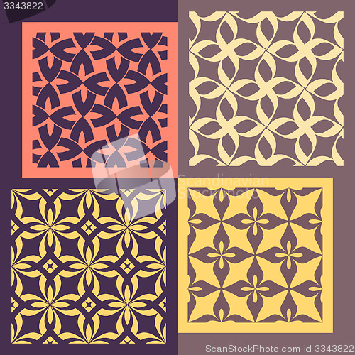 Image of Set of four seamless patterns. Vintage geometric ornaments. 