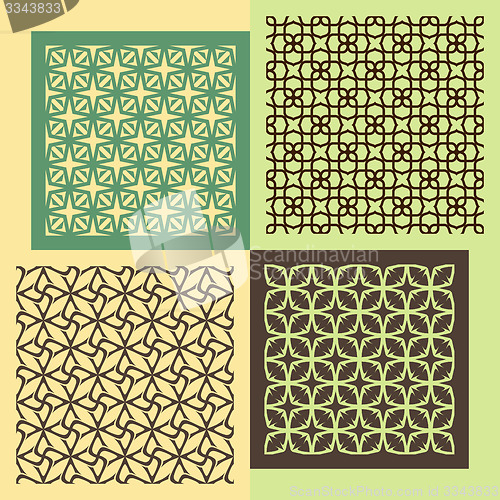 Image of Set of four seamless patterns. Vintage geometric ornaments. 