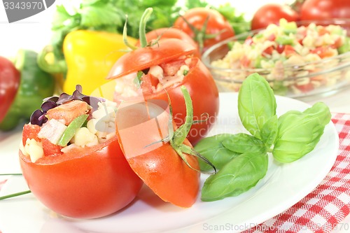 Image of Tomatoes stuffed with pasta salad and basil