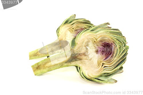 Image of two sliced artichokes