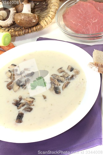 Image of delicious Veal cream soup with parsley