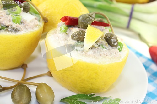 Image of stuffed Lemons with tuna cream and capers