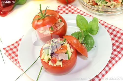 Image of Tomatoes stuffed with pasta salad and cress