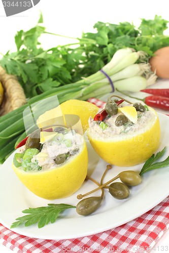 Image of stuffed Lemons with tuna cream, capers and eggs