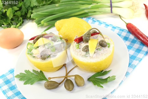 Image of stuffed Lemons with tuna cream, capers and eggs