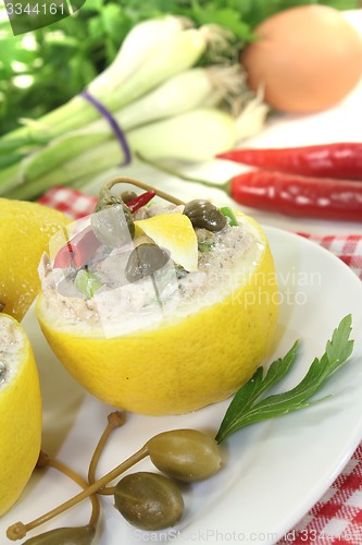 Image of stuffed Lemons with tuna cream and eggs