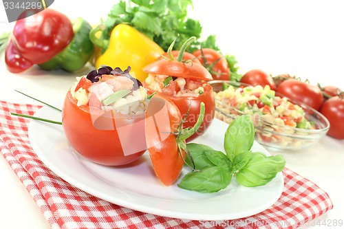 Image of Tomatoes stuffed with pasta salad and bell pepper