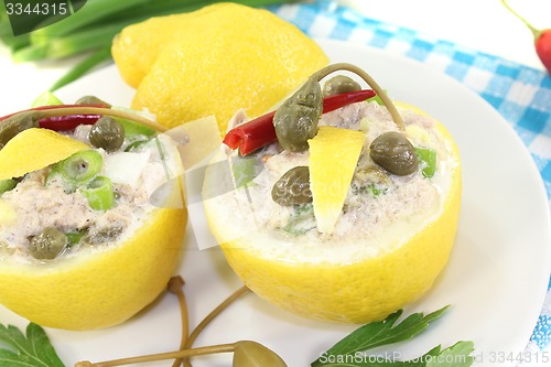 Image of stuffed Lemons with tuna cream and eggs