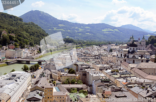 Image of Salzburg cityscape - Salzach river and Old Town