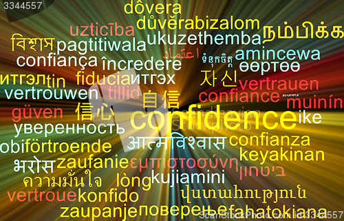 Image of Confidence multilanguage wordcloud background concept glowing