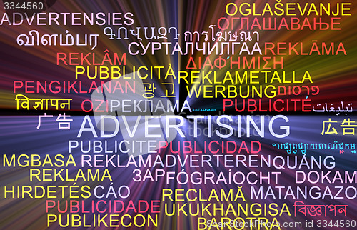 Image of Advertising multilanguage wordcloud background concept glowing