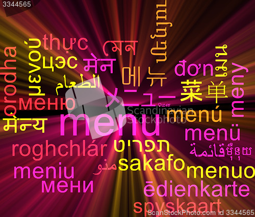 Image of Menu multilanguage wordcloud background concept glowing