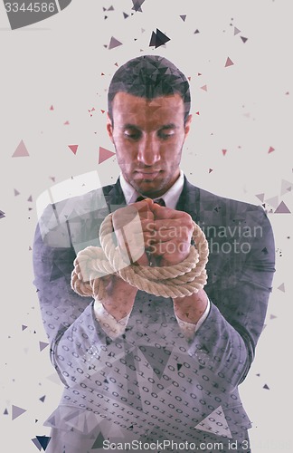 Image of double exposure low poly design of business man and binary numbe