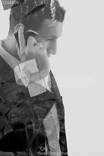 Image of double exposure of business man and ocean fish