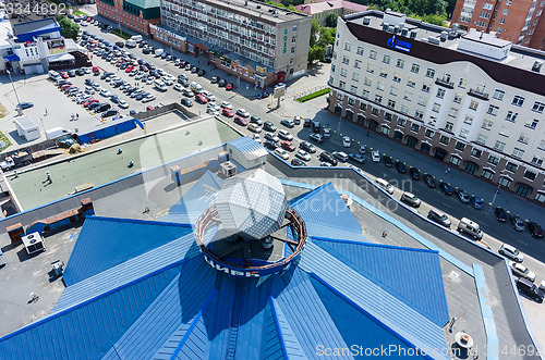 Image of View on circus roof and traffic jam. Tyumen.Russia